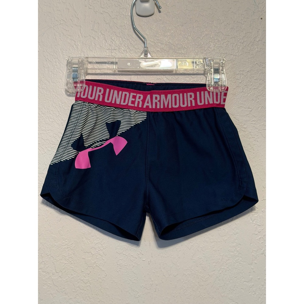 Under Armour Girls Navy Blue Pink Athletic Shorts Size 4 27C25033-41